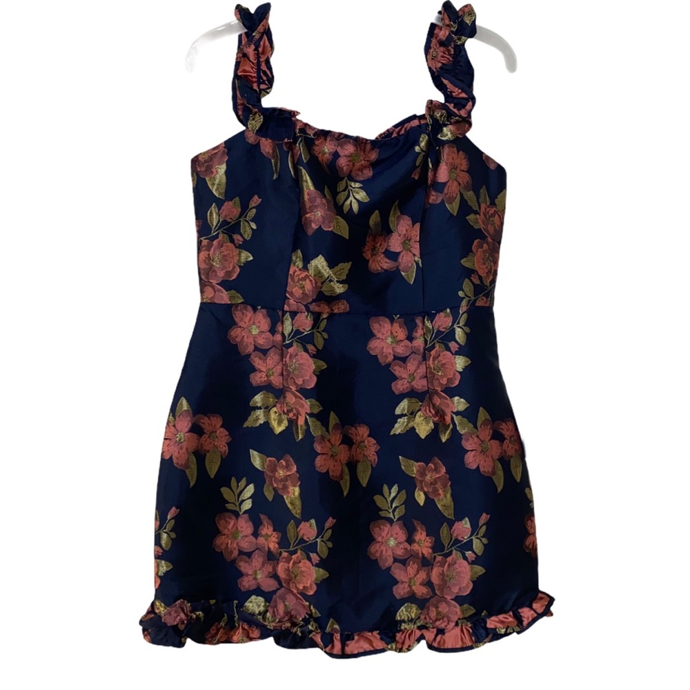 Lulus Floral Navy Ruffle Mini Dress